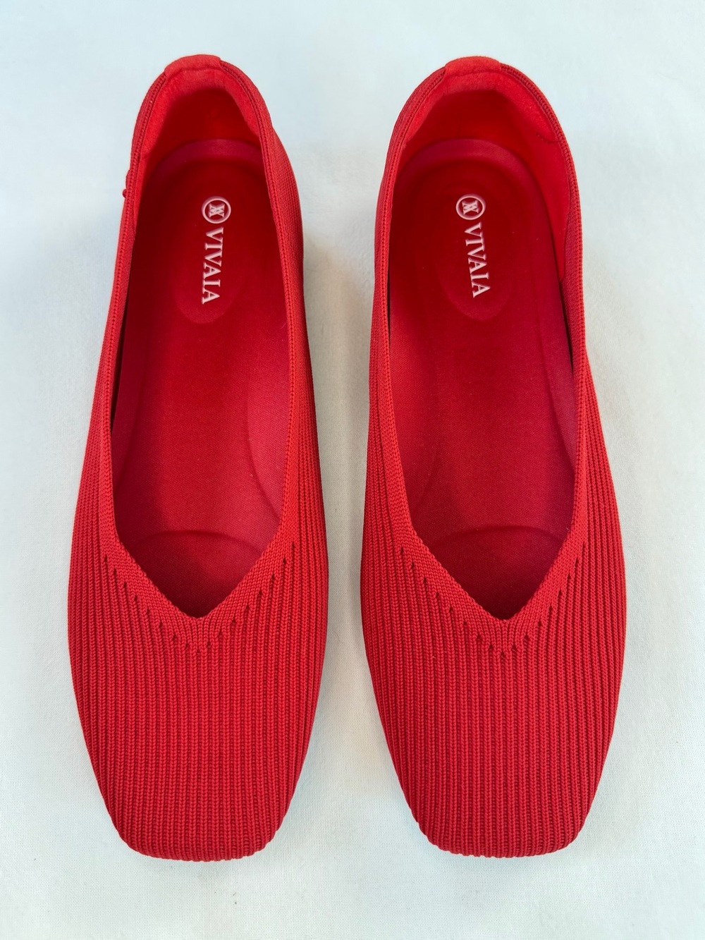Vivaia Margot Red Square Toe Knit Comfort Flats Size 8 NWOB